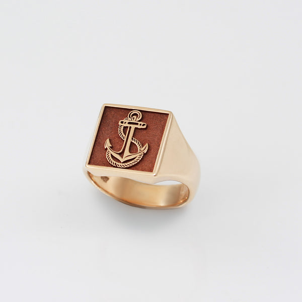 Yellow Gold Anchor Signet Ring – Custom Signet Rings