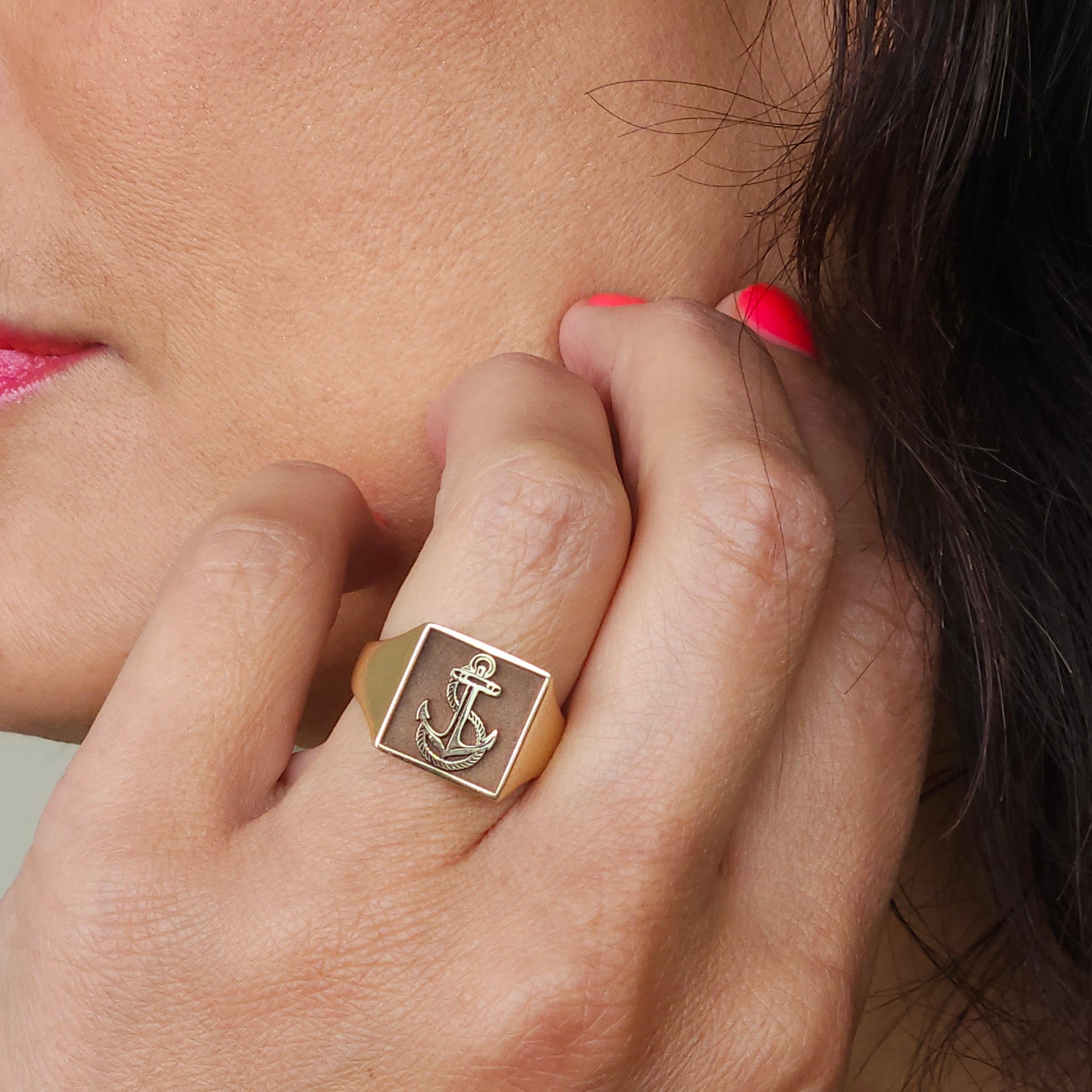 Yellow Gold Anchor Signet Ring