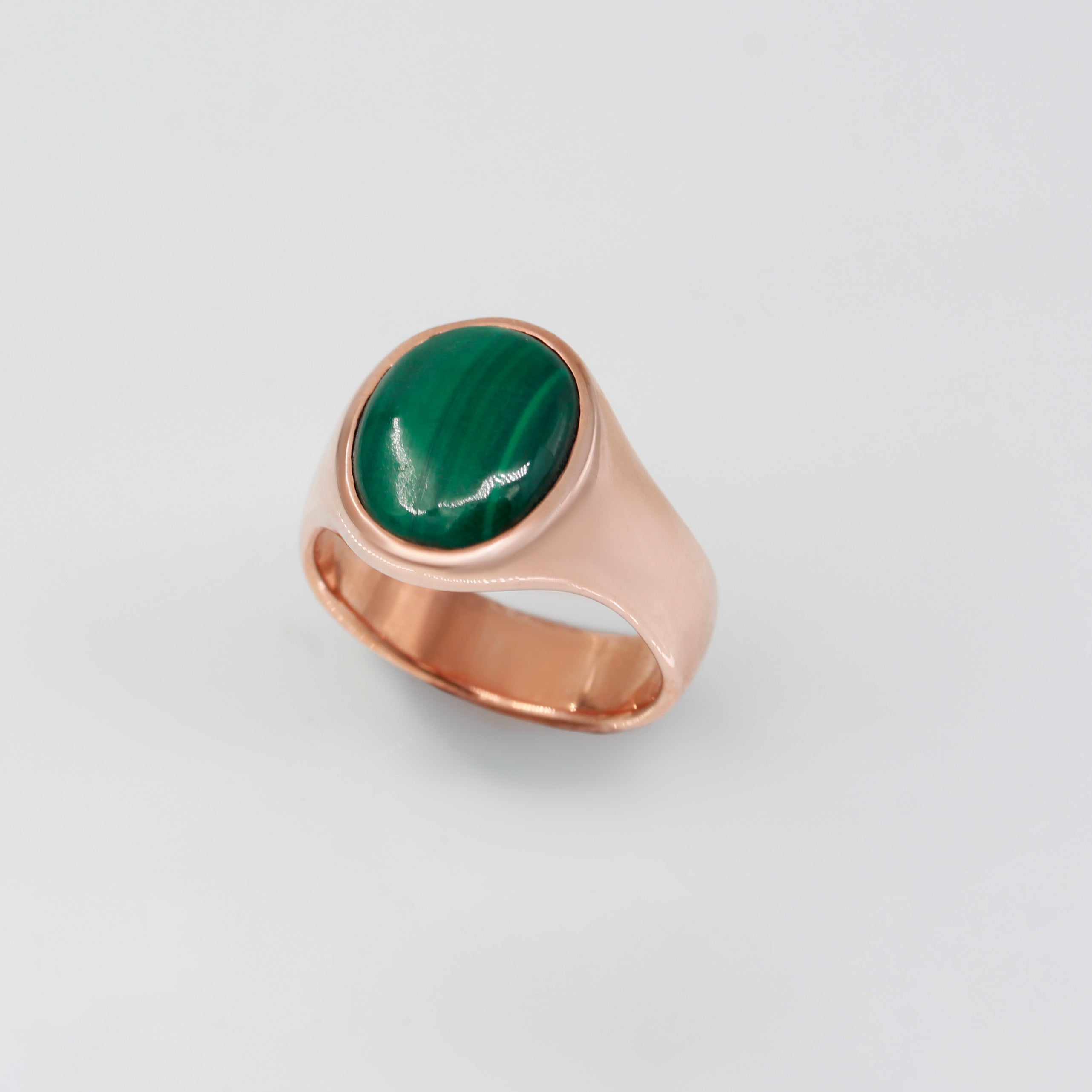 Red Gold Malachite Signet Ring