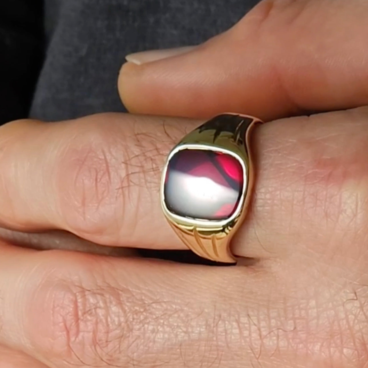 Yellow gold ruby signet ring