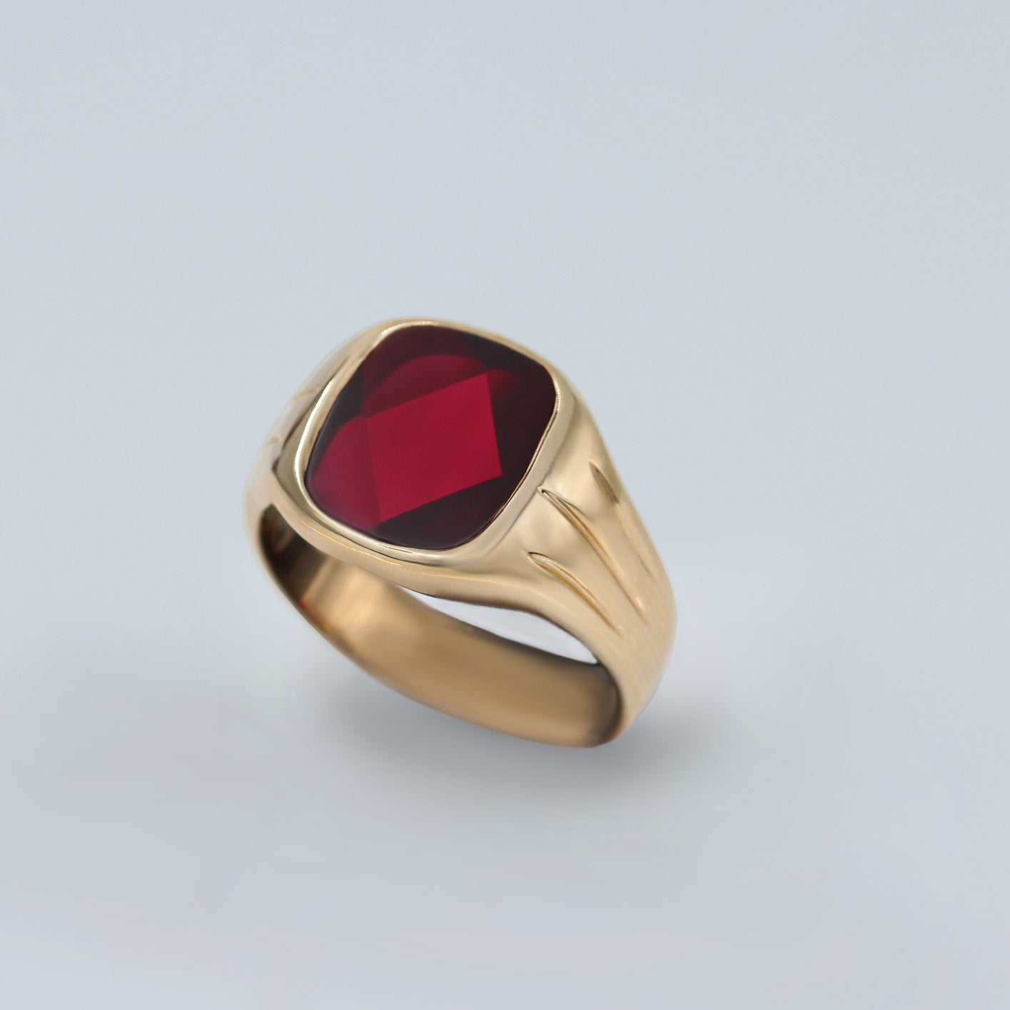 Yellow gold ruby signet ring